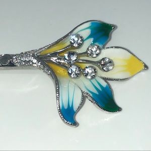 BlueYellowGreen EnamelPainted Silver HairStick6"